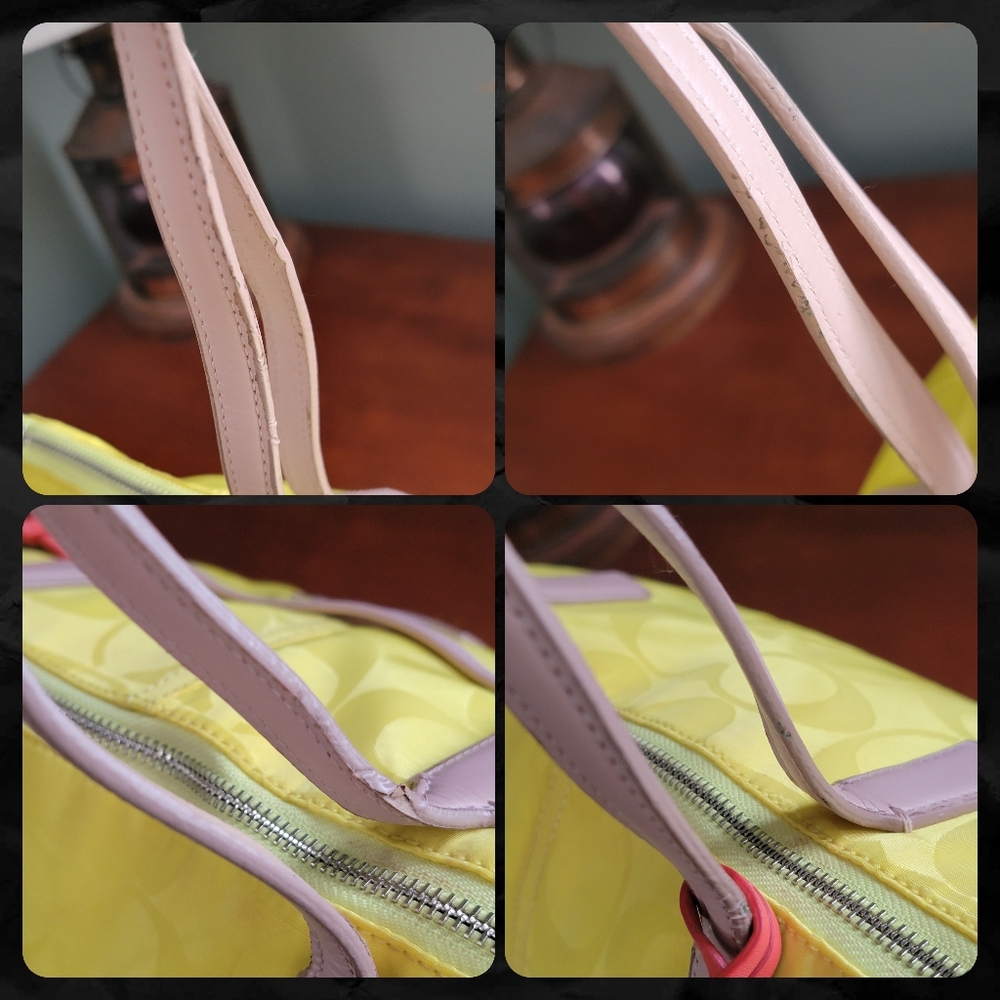 Coach 24862 East West Signature Nylon Tote Yellow Pink Bag Y2K - Picture 15 of 16